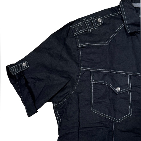 NWT - INC International Concepts Linen Blend Pearl Snap Shirt in Black Sz Medium - Picture 3 of 6